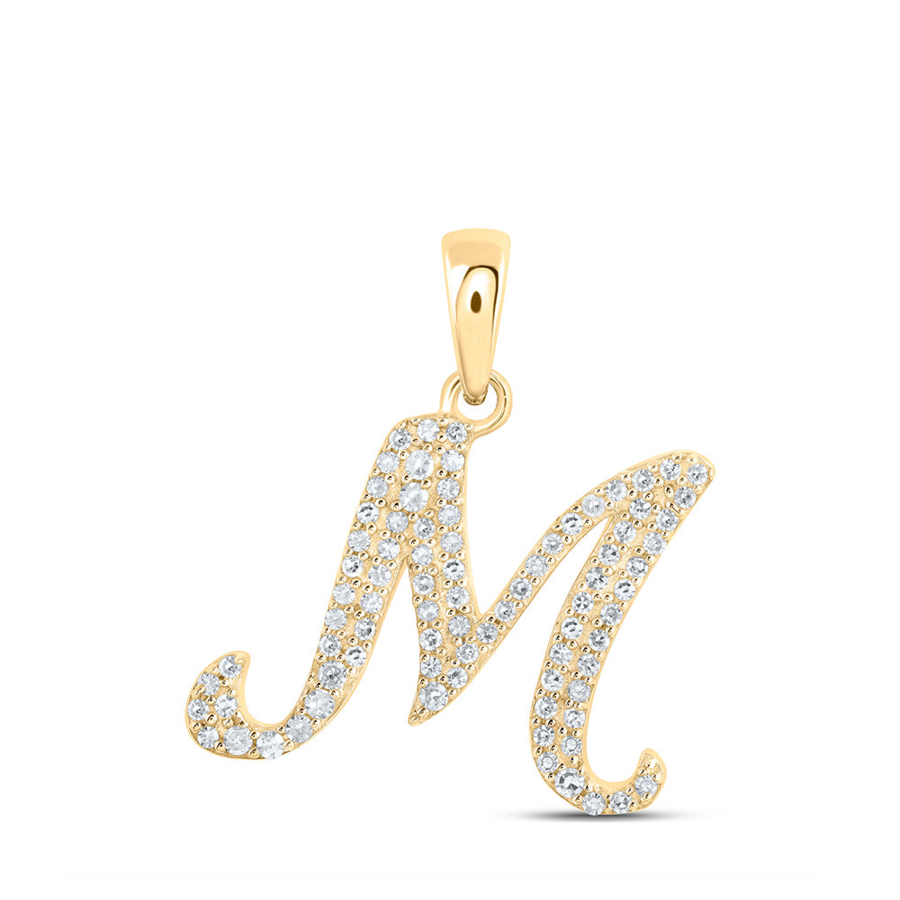 10K Yellow Or White Or Rose Gold Womens Round Diamond A Initial Letter Pendant
