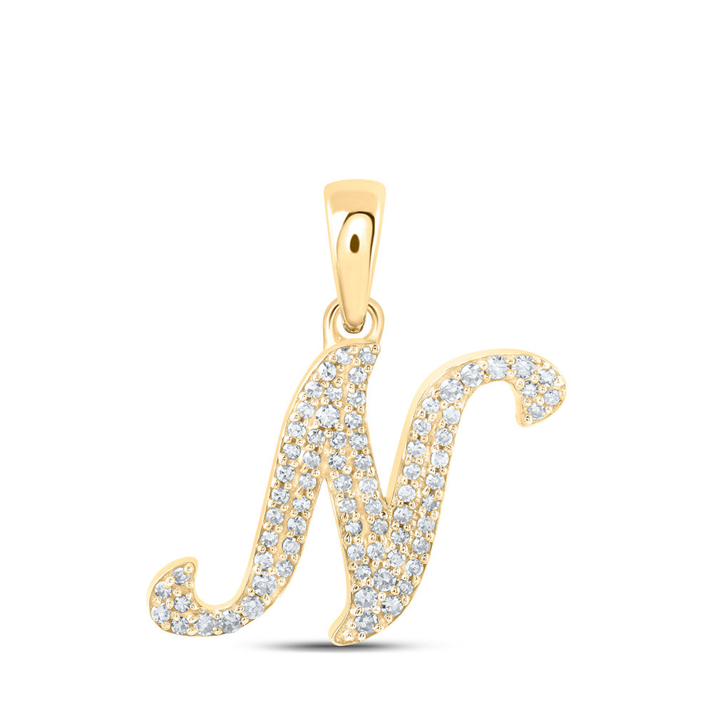 10K Yellow Or White Or Rose Gold Womens Round Diamond A Initial Letter Pendant