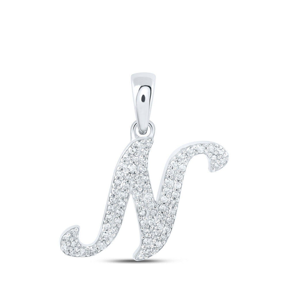 10K Yellow Or White Or Rose Gold Womens Round Diamond A Initial Letter Pendant