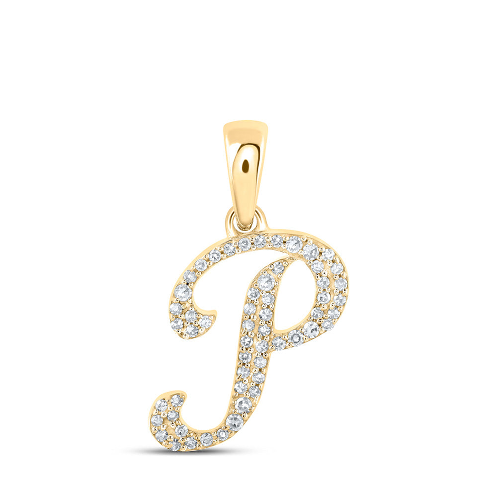 10K Yellow Or White Or Rose Gold Womens Round Diamond A Initial Letter Pendant