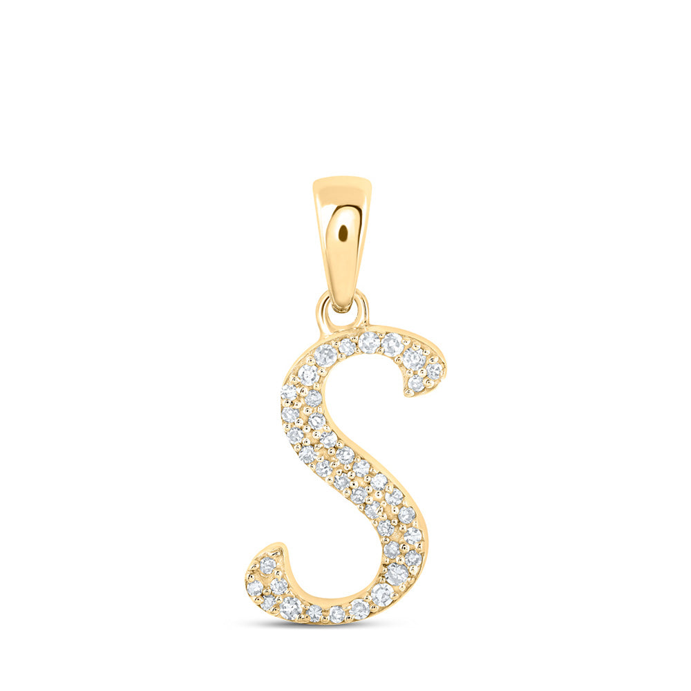 10K Yellow Gold Womens Round Diamond Initial Letter Pendant