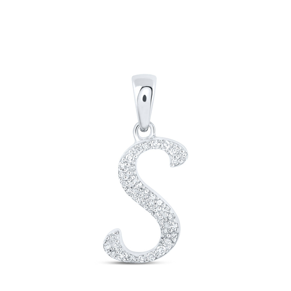 10K White Gold Womens Round Diamond Initial Letter Pendant