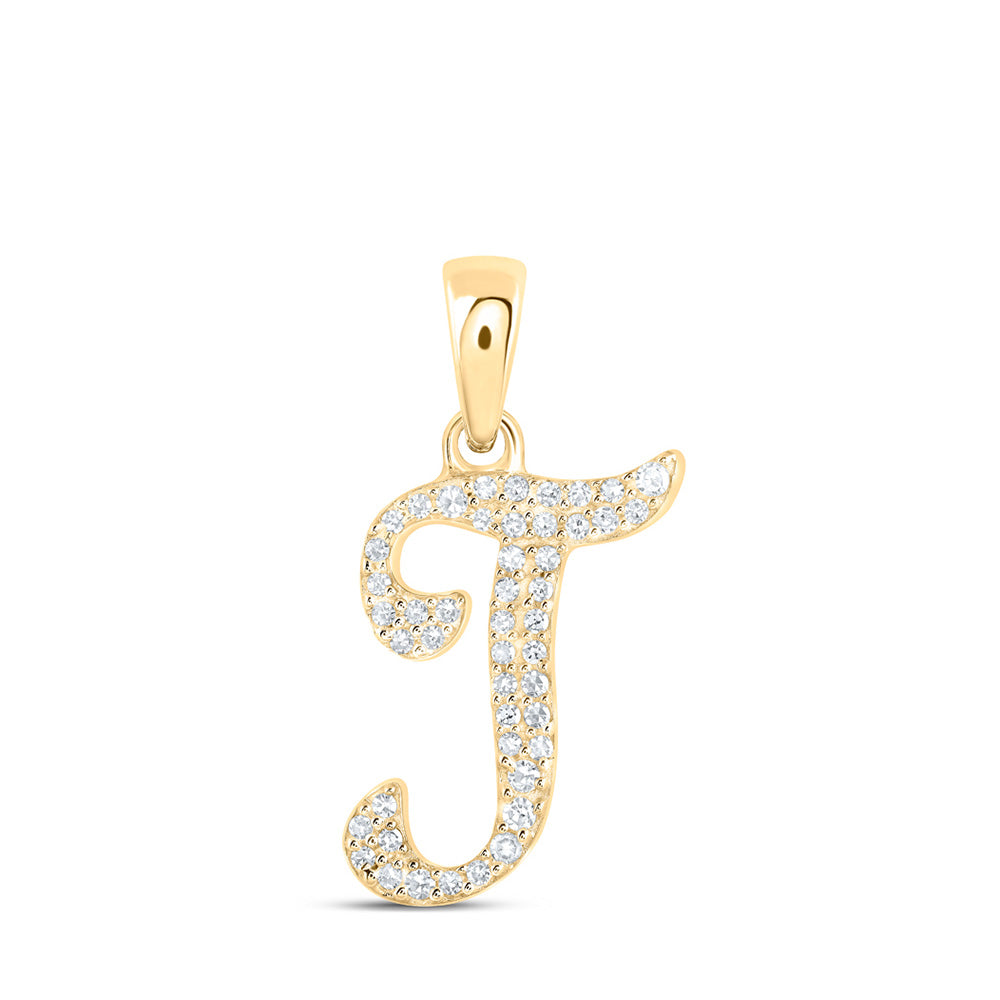 10K Yellow Gold Womens Round Diamond Initial Letter Pendant