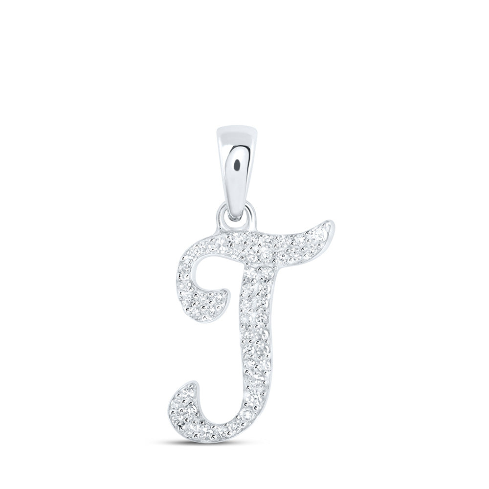 10K White Gold Womens Round Diamond Initial Letter Pendant