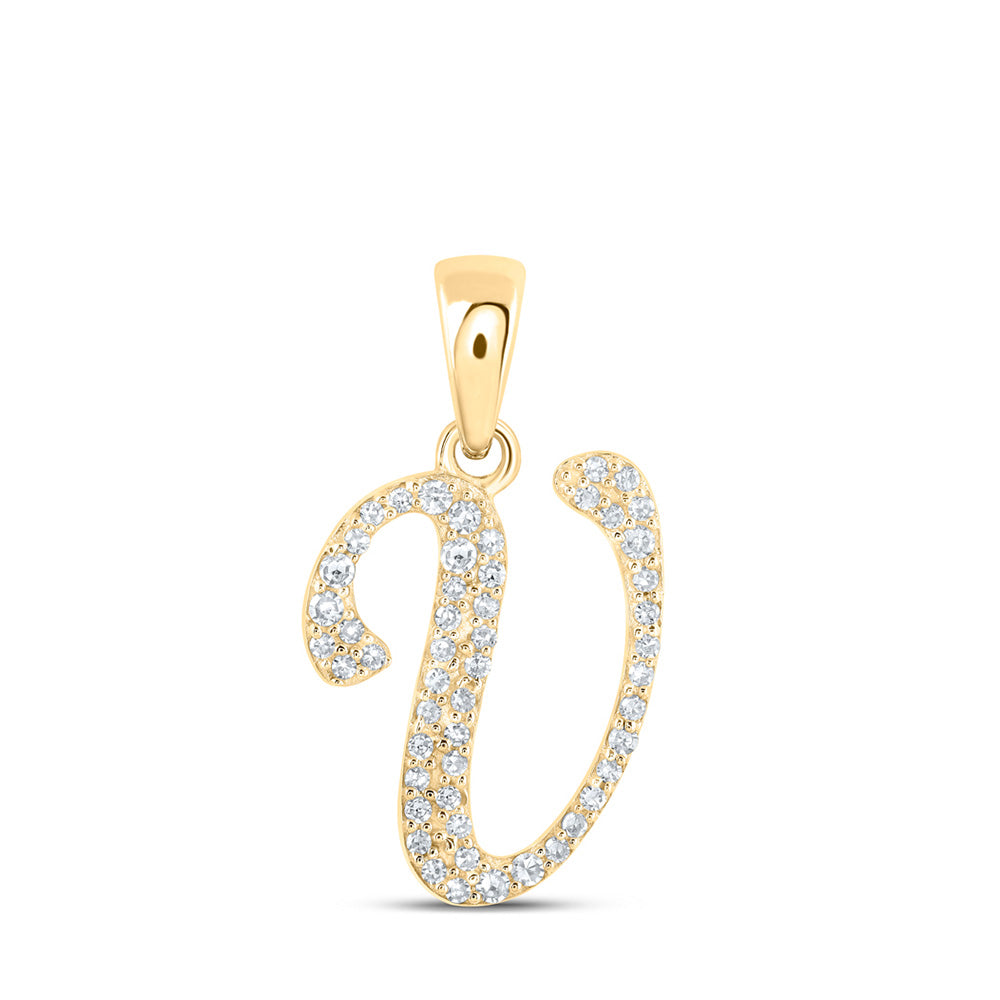 10K Yellow Or White Or Rose Gold Womens Round Diamond A Initial Letter Pendant