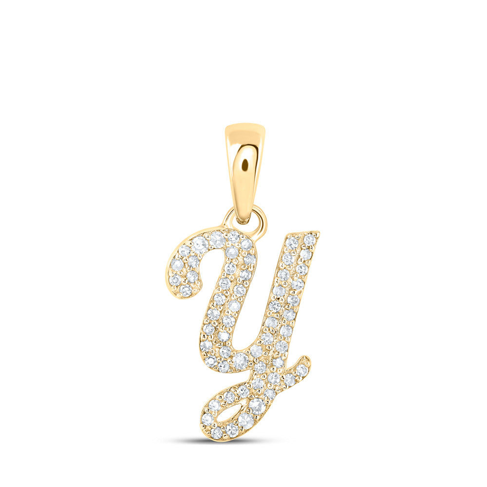 10K Yellow Or White Or Rose Gold Womens Round Diamond A Initial Letter Pendant