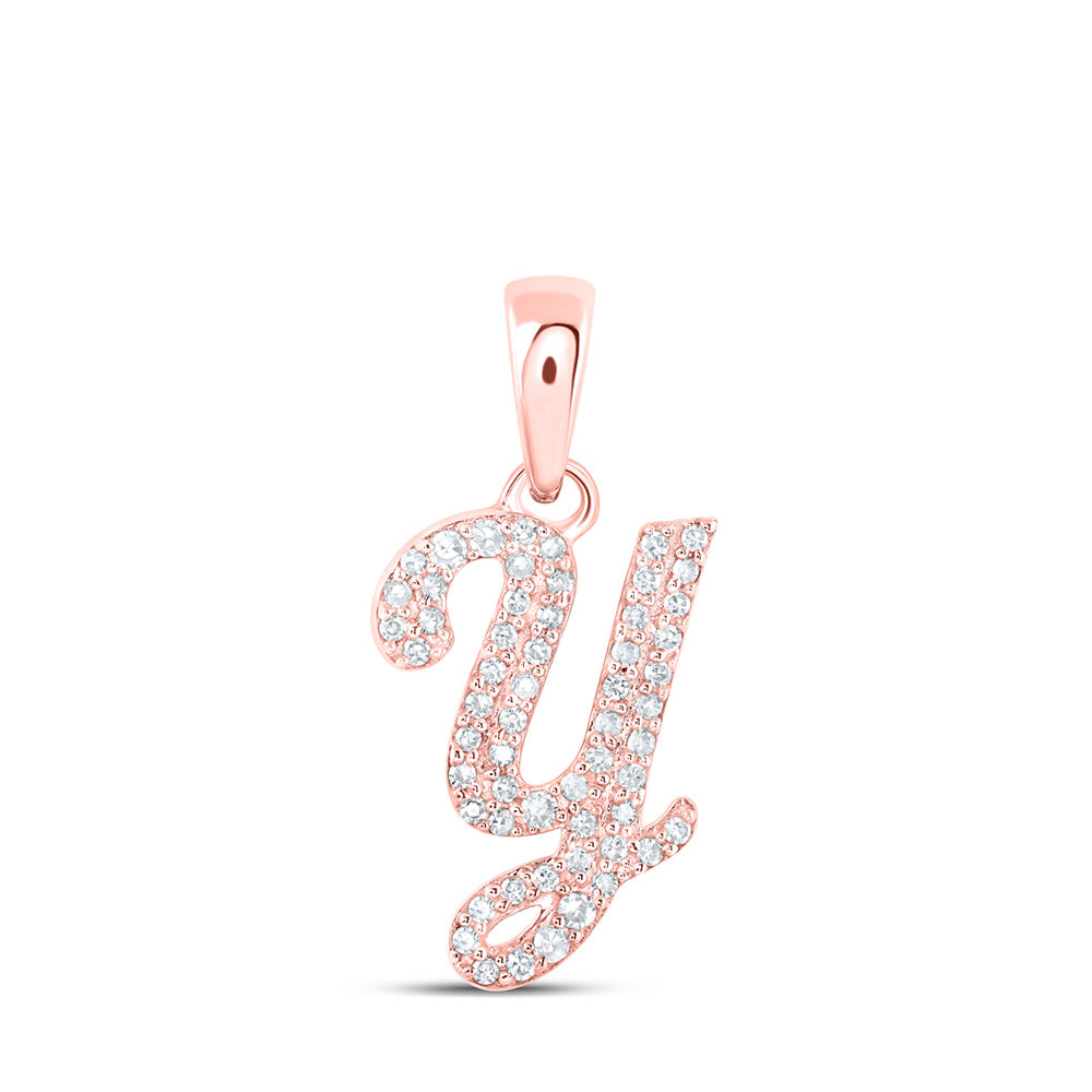 10K Yellow Or White Or Rose Gold Womens Round Diamond A Initial Letter Pendant