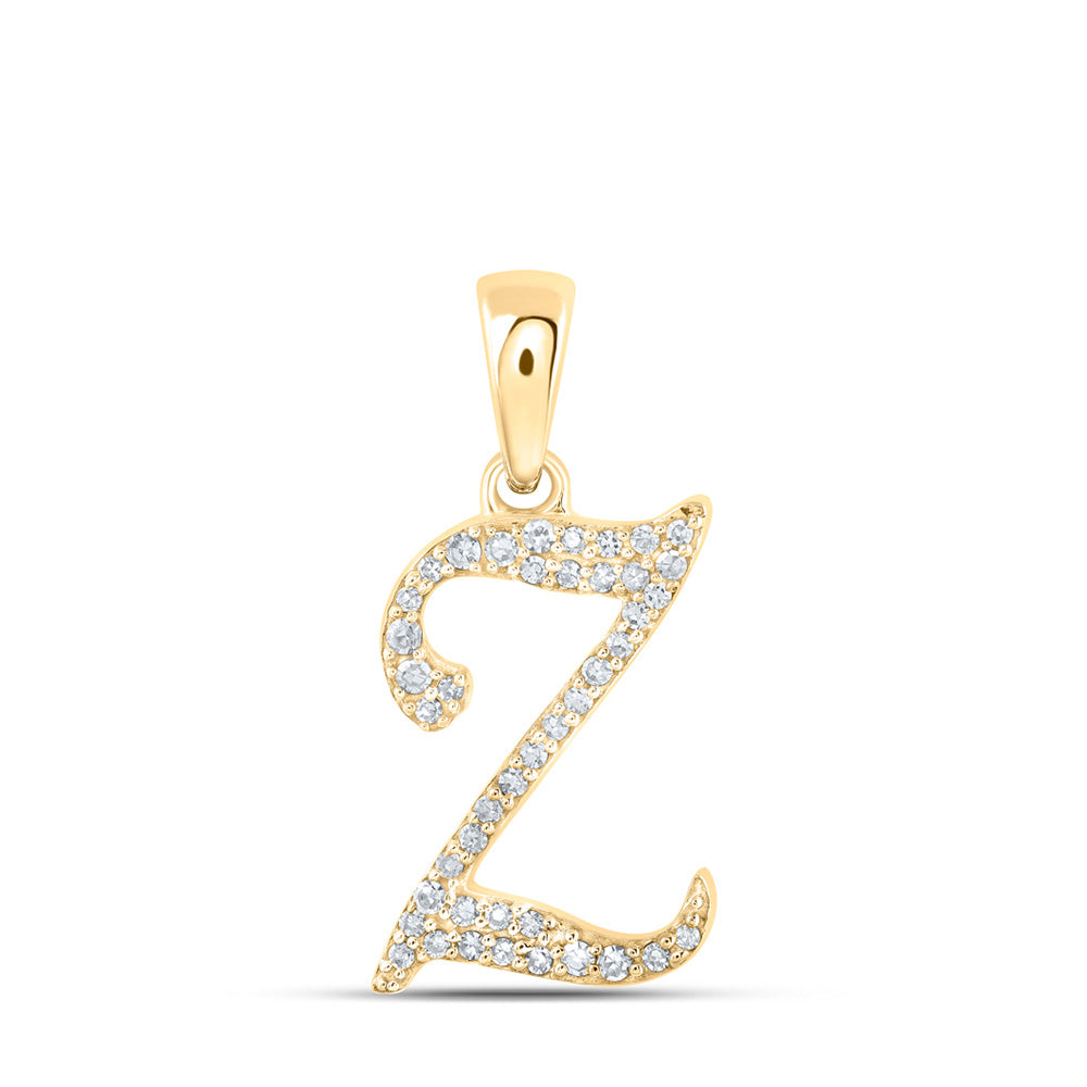10K Yellow Gold Womens Round Diamond Initial Letter Pendant