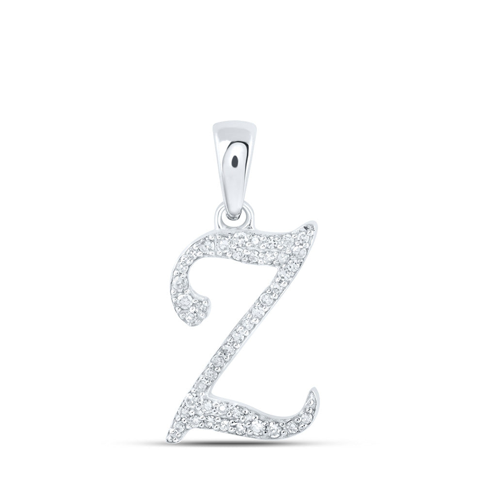 10K White Gold Womens Round Diamond Initial Letter Pendant