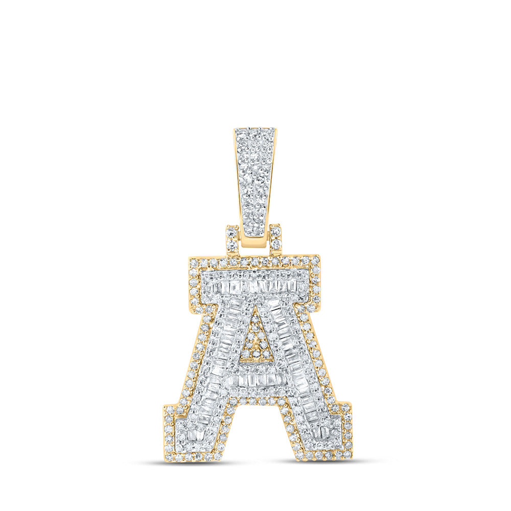10K Yellow Gold Mens Baguette Diamond Initial Letter Charm Pendant