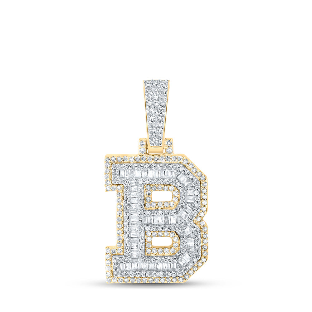 10K Yellow Gold Mens Baguette Diamond Initial Letter Charm Pendant