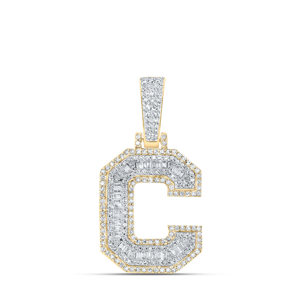 10K Yellow Gold Mens Baguette Diamond Initial Letter Charm Pendant