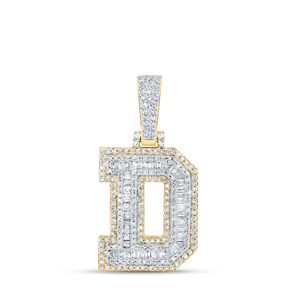 10K Yellow Gold Mens Baguette Diamond Initial Letter Charm Pendant