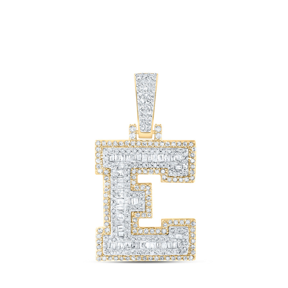 10K Yellow Gold Mens Baguette Diamond Initial Letter Charm Pendant