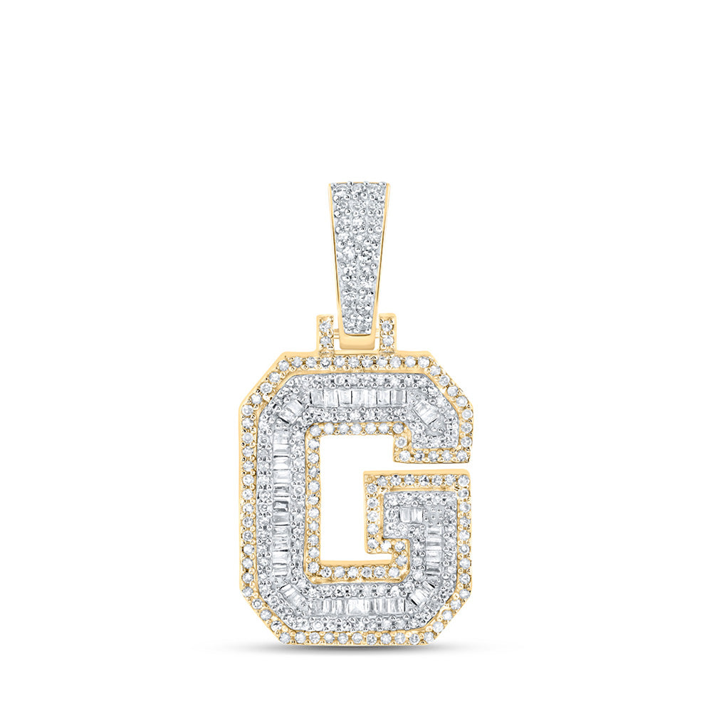 10K Yellow Gold Mens Baguette Diamond Initial Letter Charm Pendant