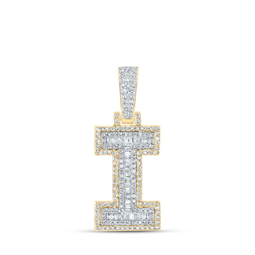 10K Yellow Gold Mens Baguette Diamond Initial Letter Charm Pendant