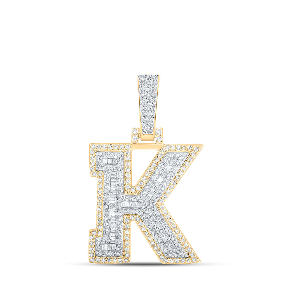 10K Yellow Gold Mens Baguette Diamond Initial Letter Charm Pendant