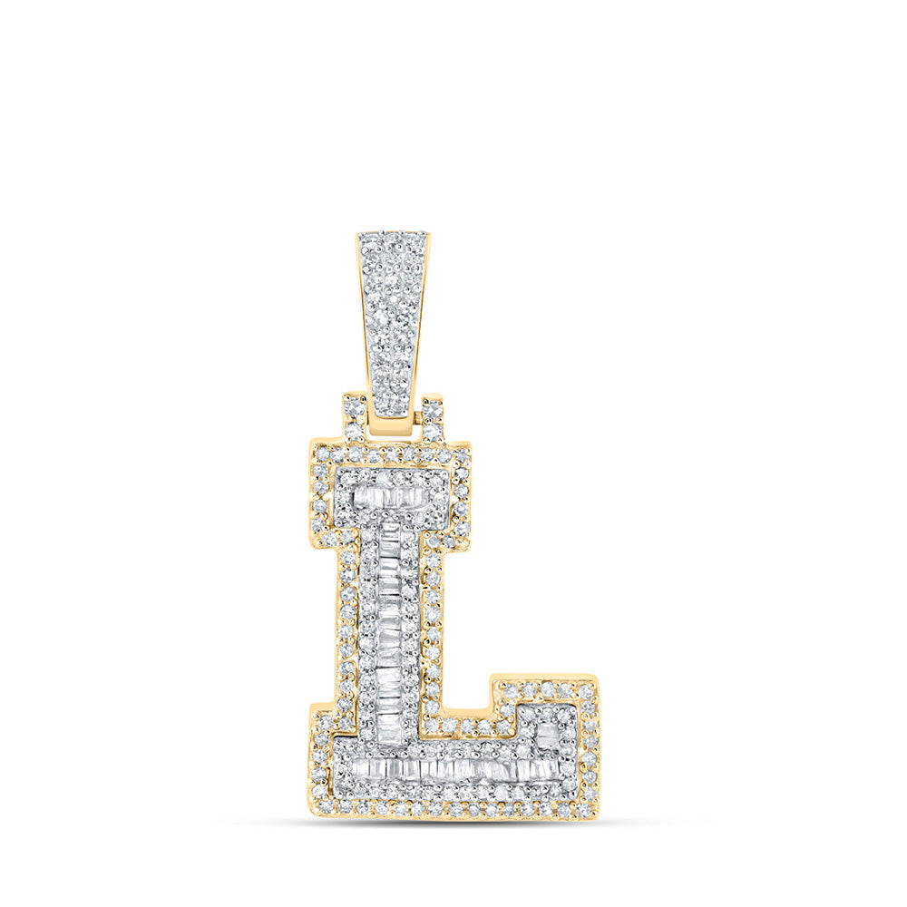 10K Yellow Gold Mens Baguette Diamond Initial Letter Charm Pendant