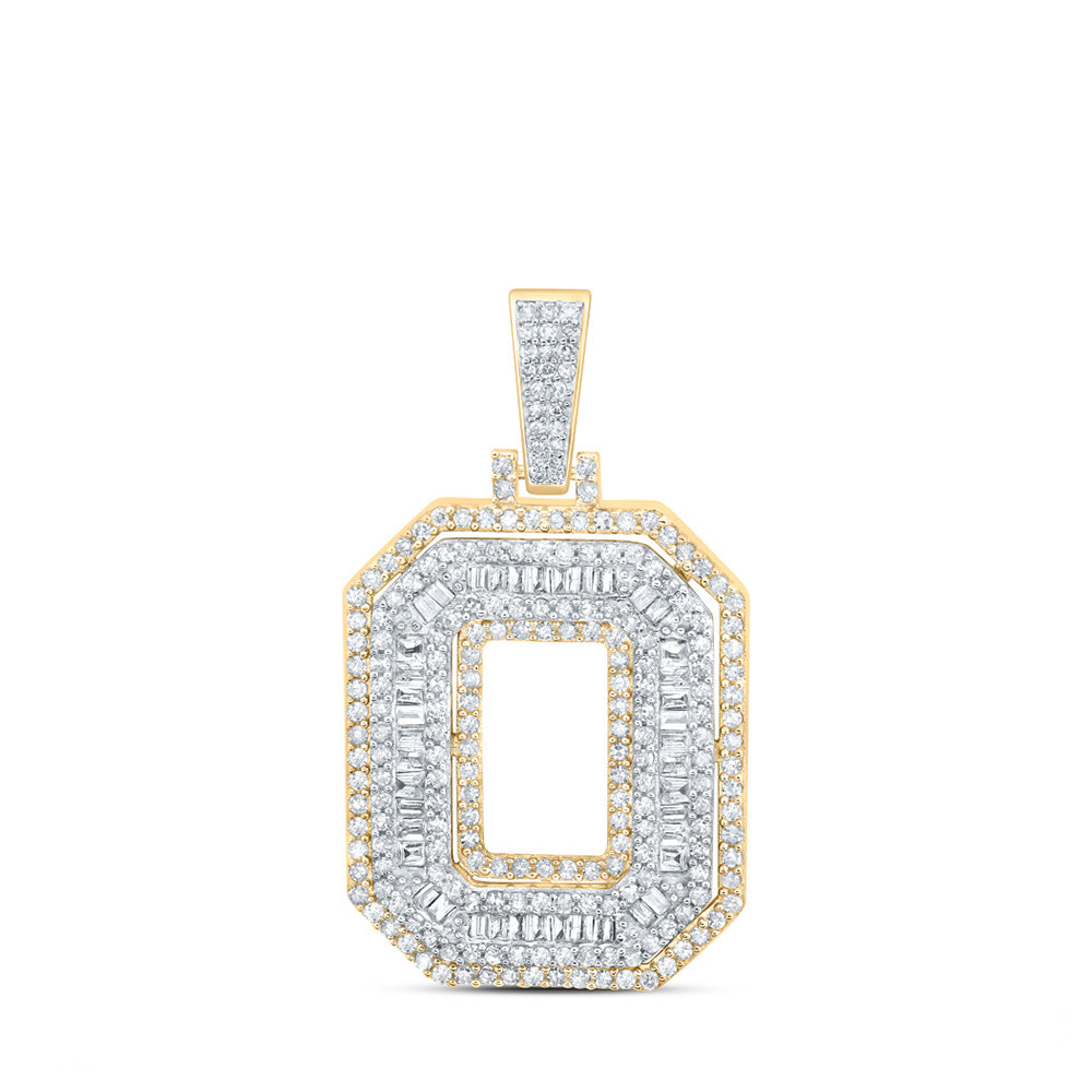 10K Yellow Gold Mens Baguette Diamond Initial Letter Charm Pendant