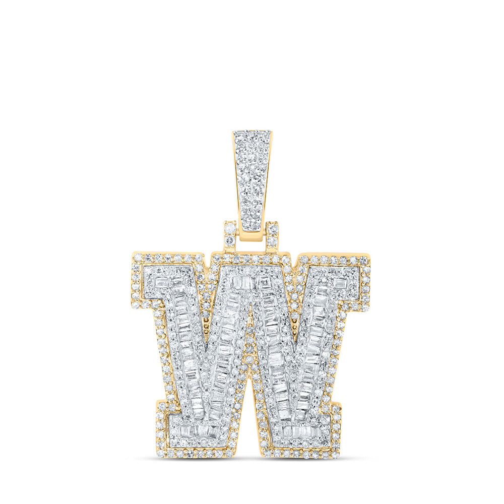 10K Yellow Gold Mens Baguette Diamond Initial Letter Charm Pendant