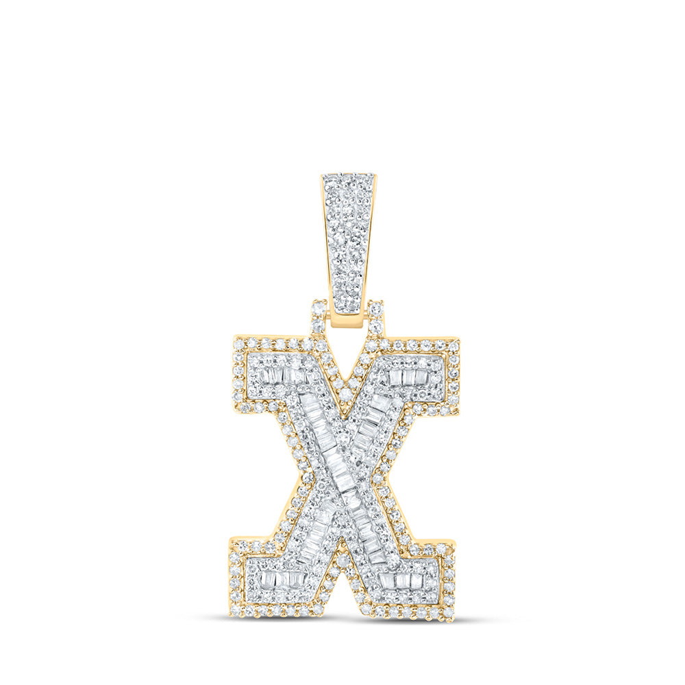 10K Yellow Gold Mens Baguette Diamond Initial Letter Charm Pendant