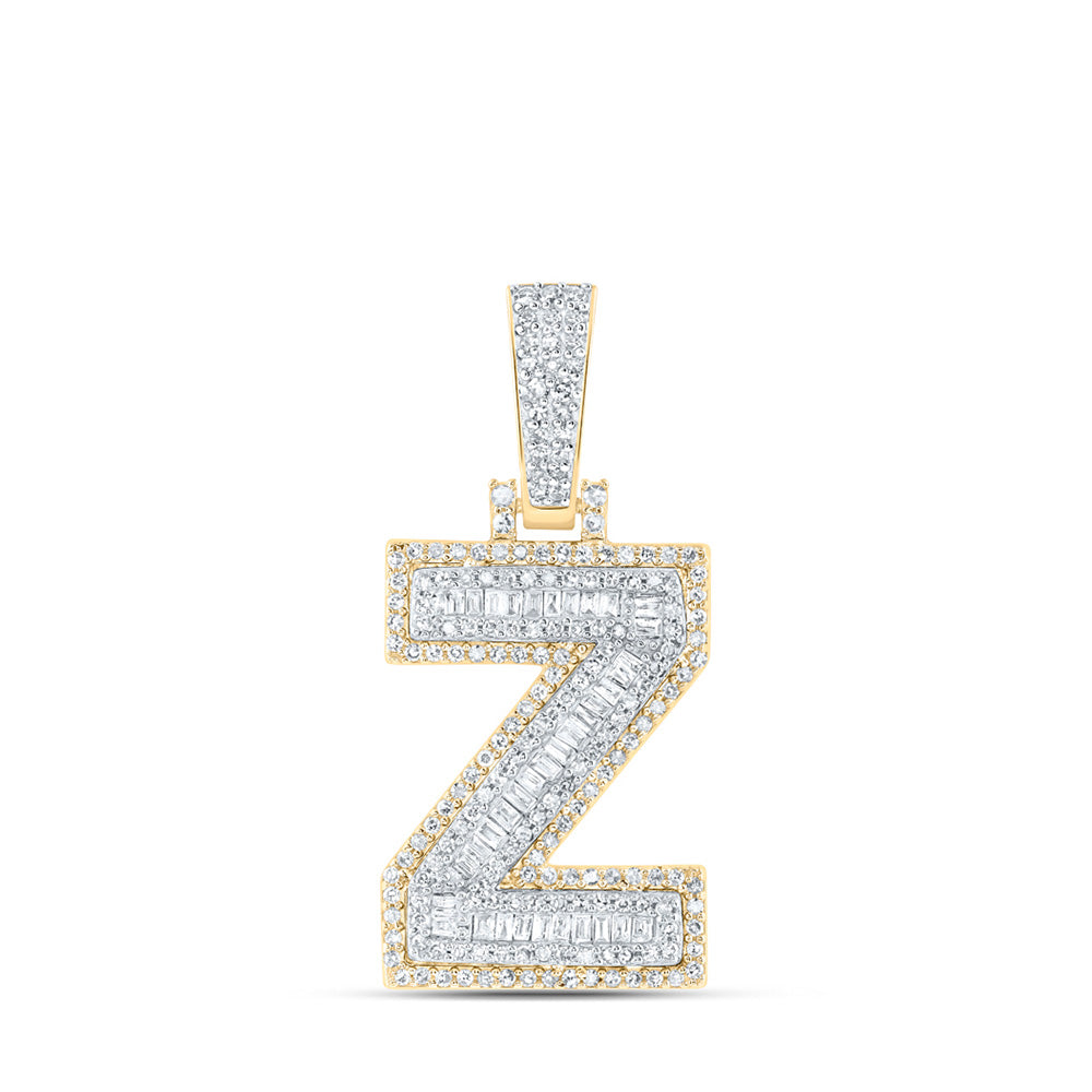 10K Yellow Gold Mens Baguette Diamond Initial Letter Charm Pendant