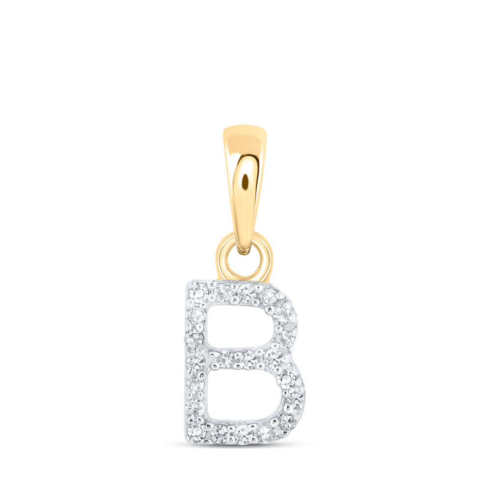 10K Yellow Gold Womens Round Diamond Initial Letter Pendant