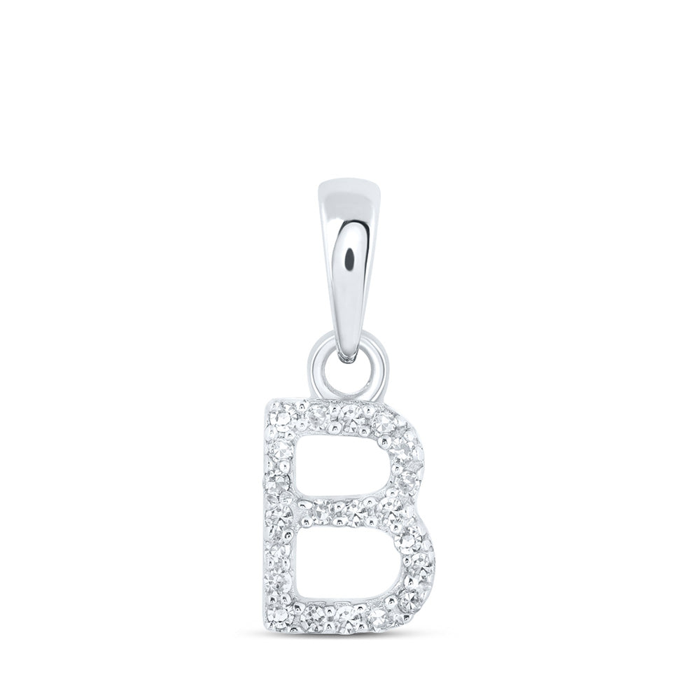 10K White Gold Womens Round Diamond Initial Letter Pendant