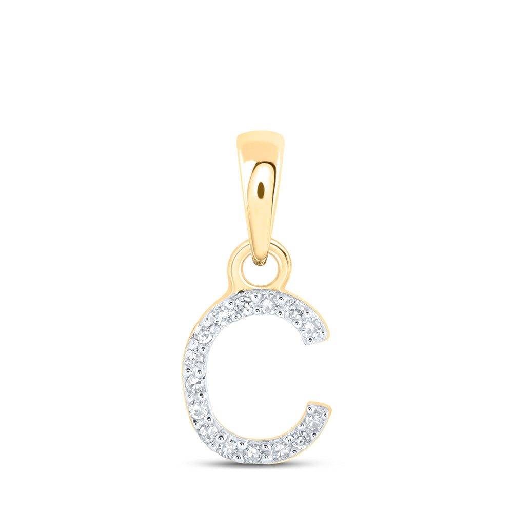 10K Yellow Or White Or Rose Gold Womens Round Diamond C Initial Letter Pendant