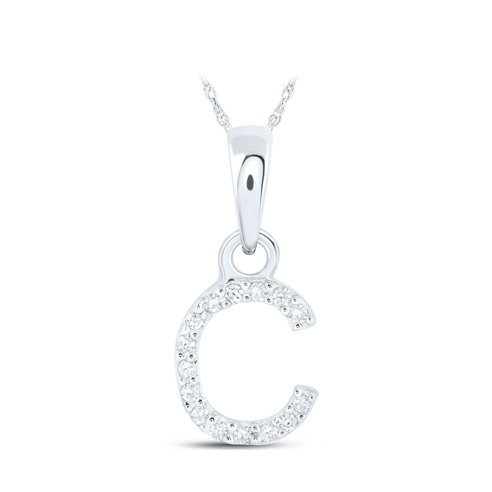 10K Yellow Or White Or Rose Gold Womens Round Diamond C Initial Letter Pendant
