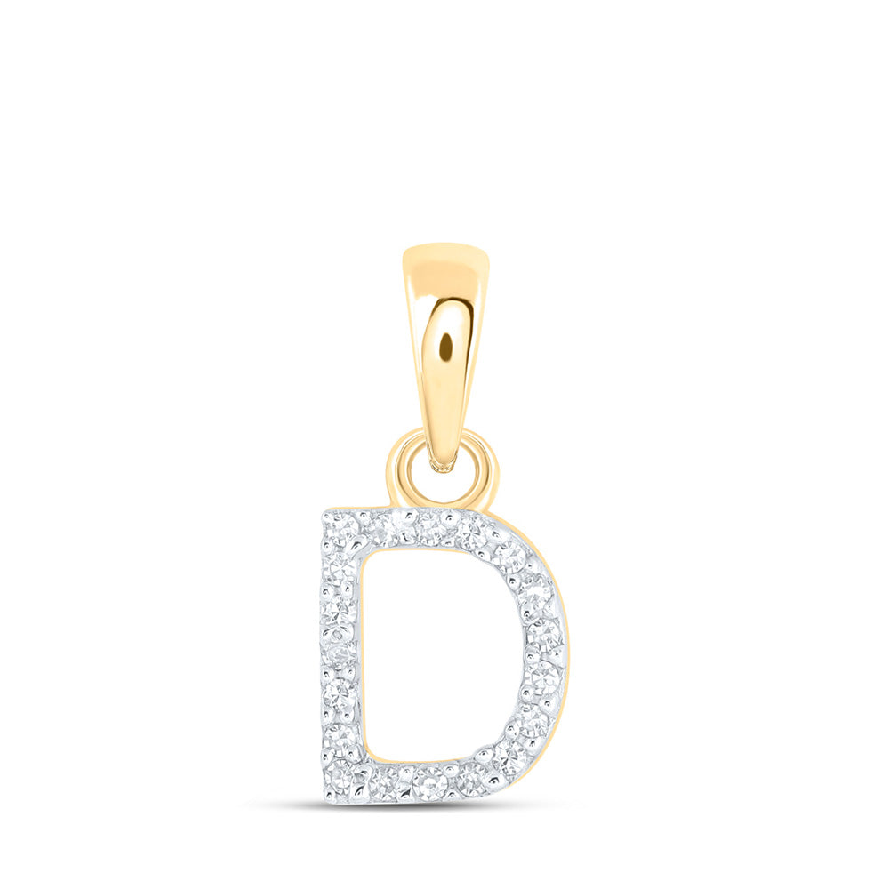 10K Yellow Gold Womens Round Diamond Initial Letter Pendant