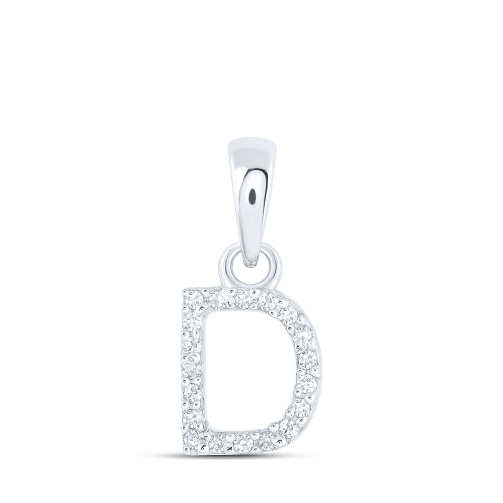10K White Gold Womens Round Diamond Initial Letter Pendant
