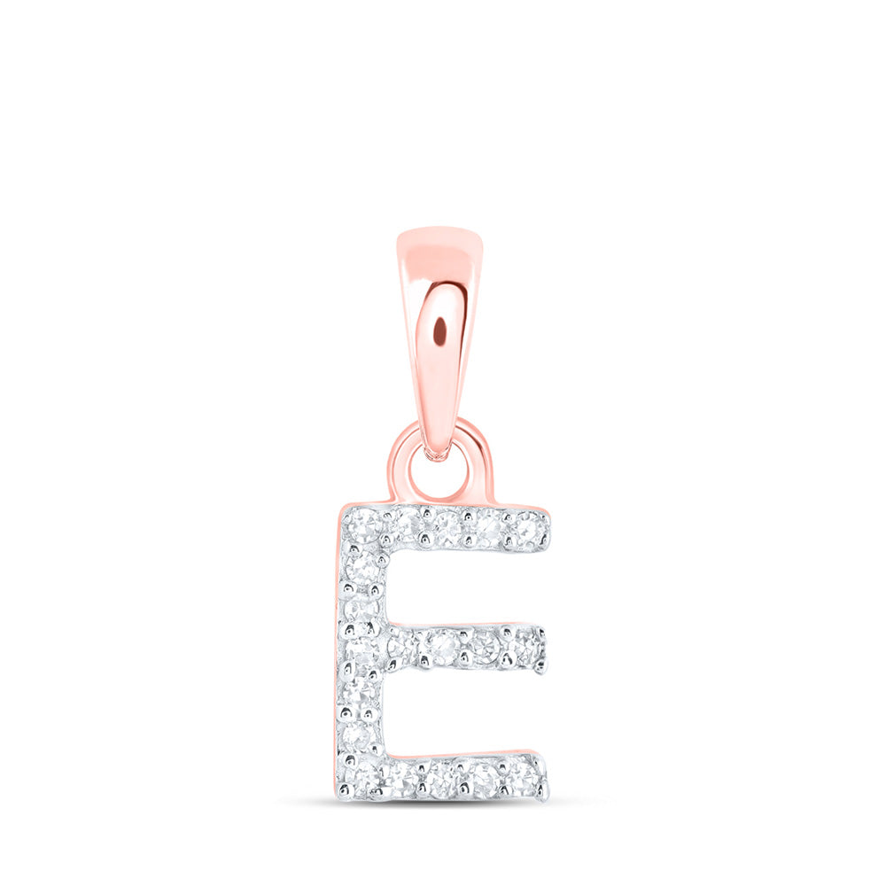 10K Rose Gold Womens Round Diamond Initial Letter Pendant