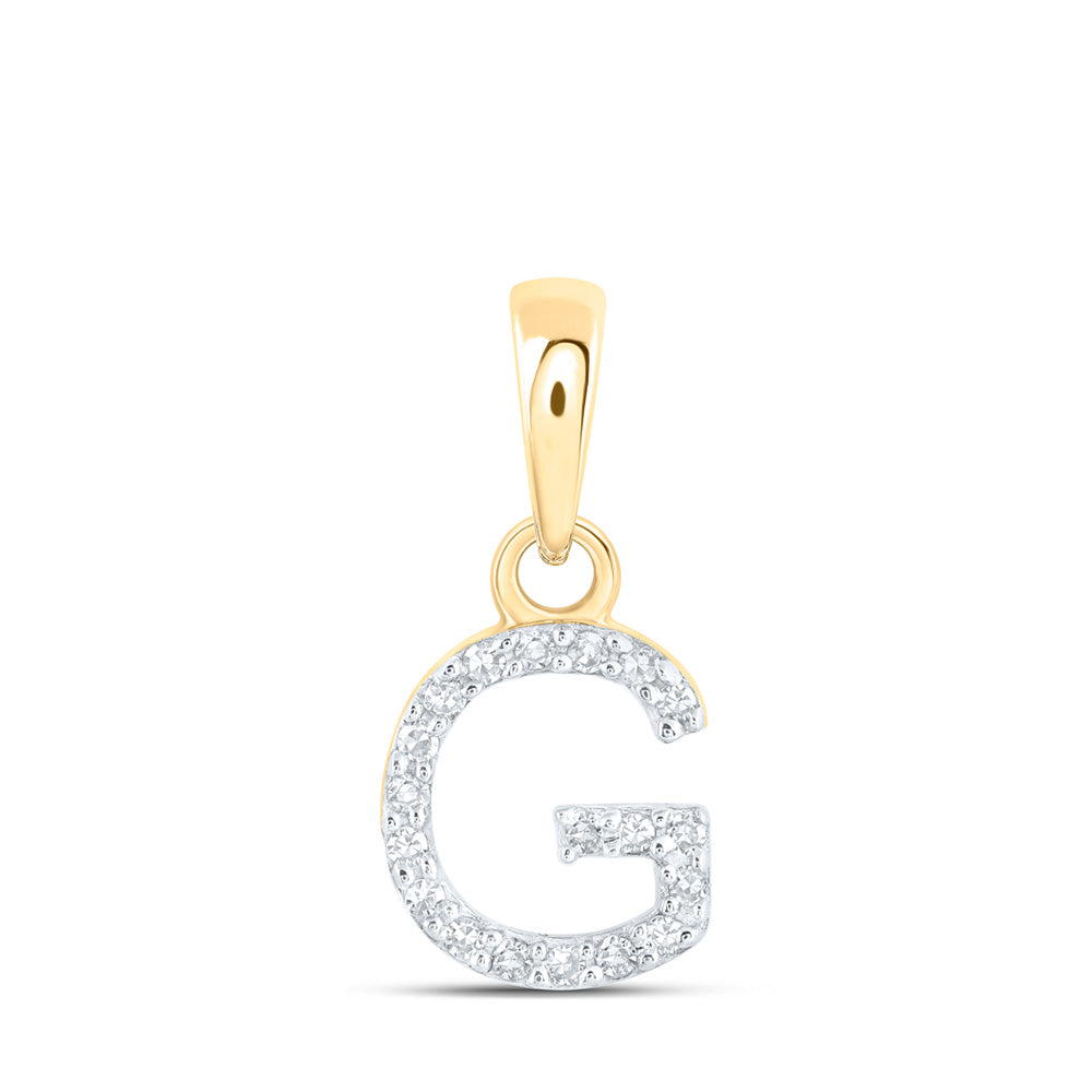 10K Yellow Gold Womens Round Diamond Initial Letter Pendant