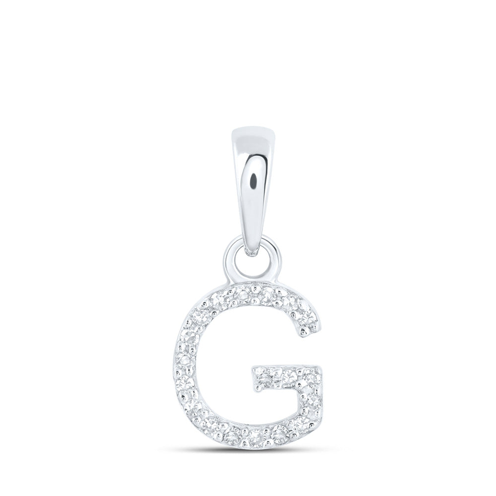 10K White Gold Womens Round Diamond Initial Letter Pendant