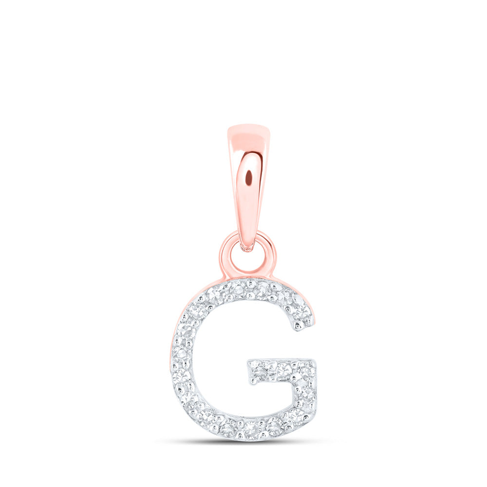 10K Rose Gold Womens Round Diamond Initial Letter Pendant