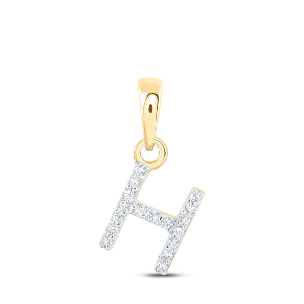 10K Yellow Gold Womens Round Diamond Initial Letter Pendant
