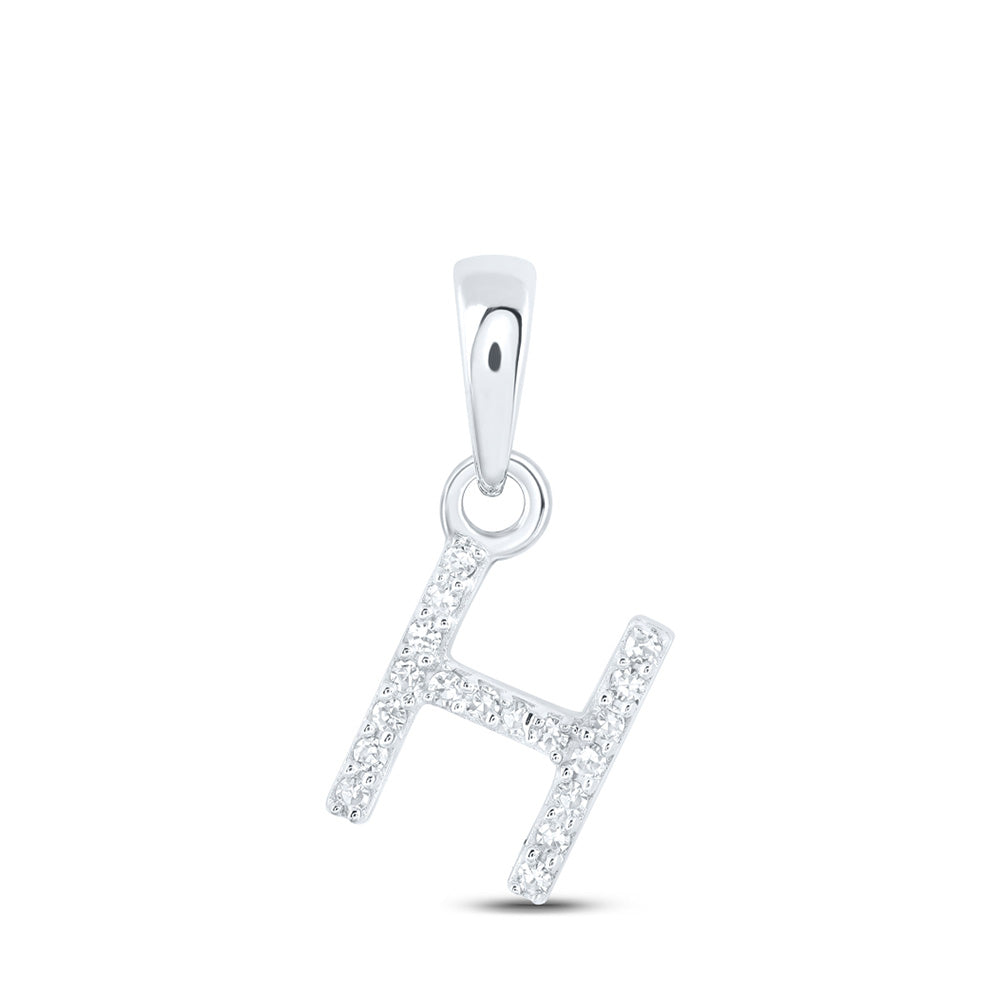 10K White Gold Womens Round Diamond Initial Letter Pendant