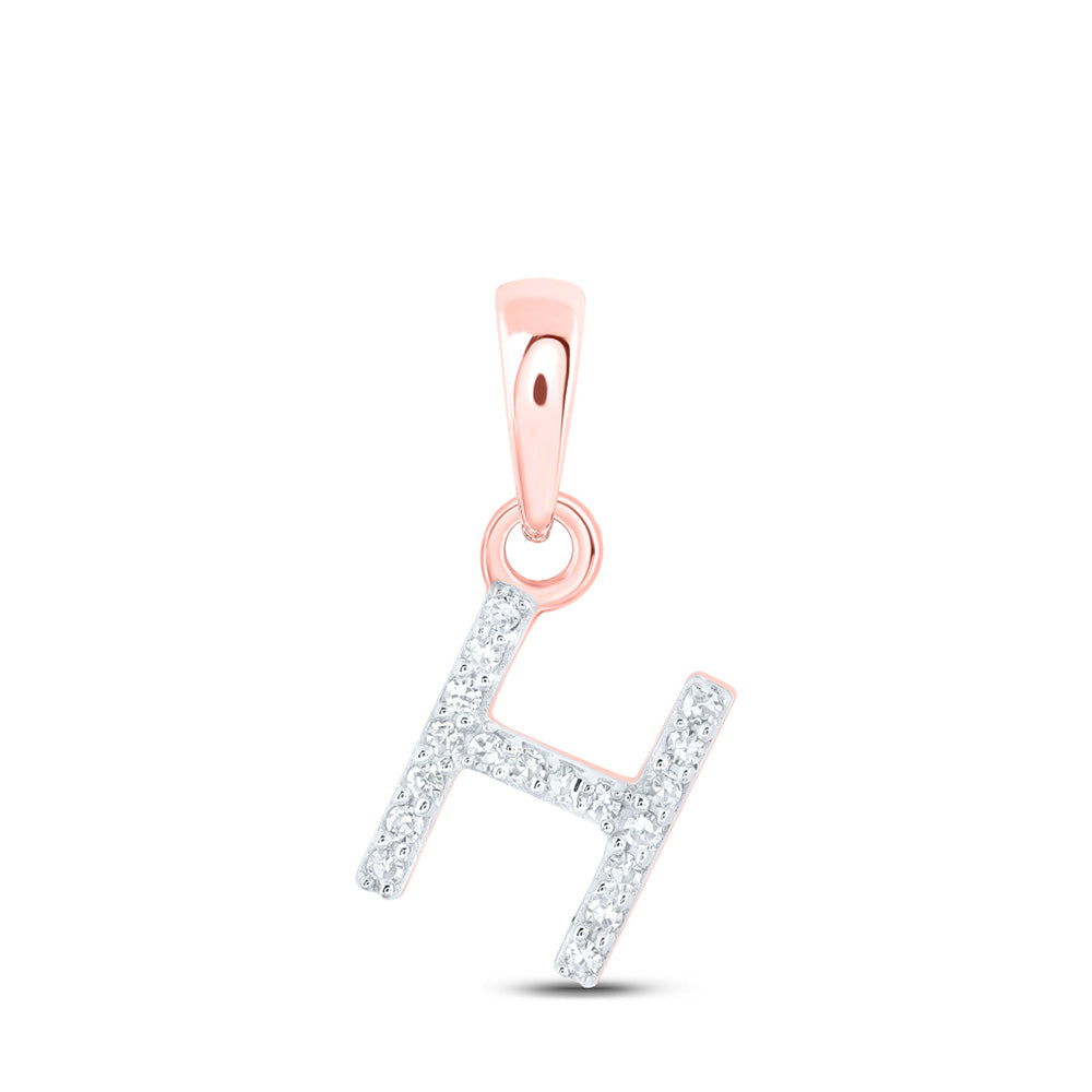 10K Rose Gold Womens Round Diamond Initial Letter Pendant