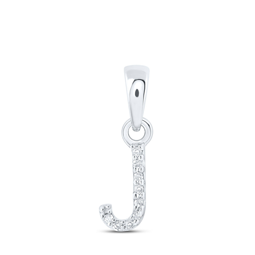 10K White Gold Womens Round Diamond Initial Letter Pendant