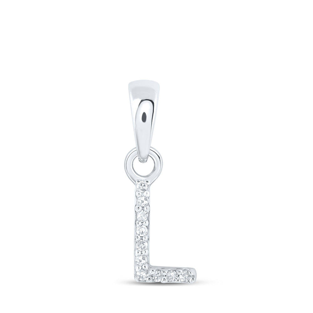 10K White Gold Womens Round Diamond Initial Letter Pendant
