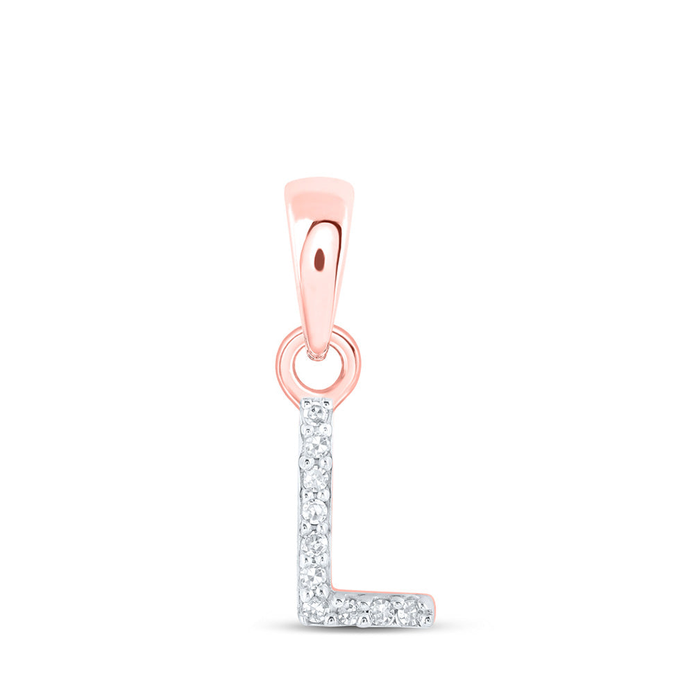 10K Rose Gold Womens Round Diamond Initial Letter Pendant
