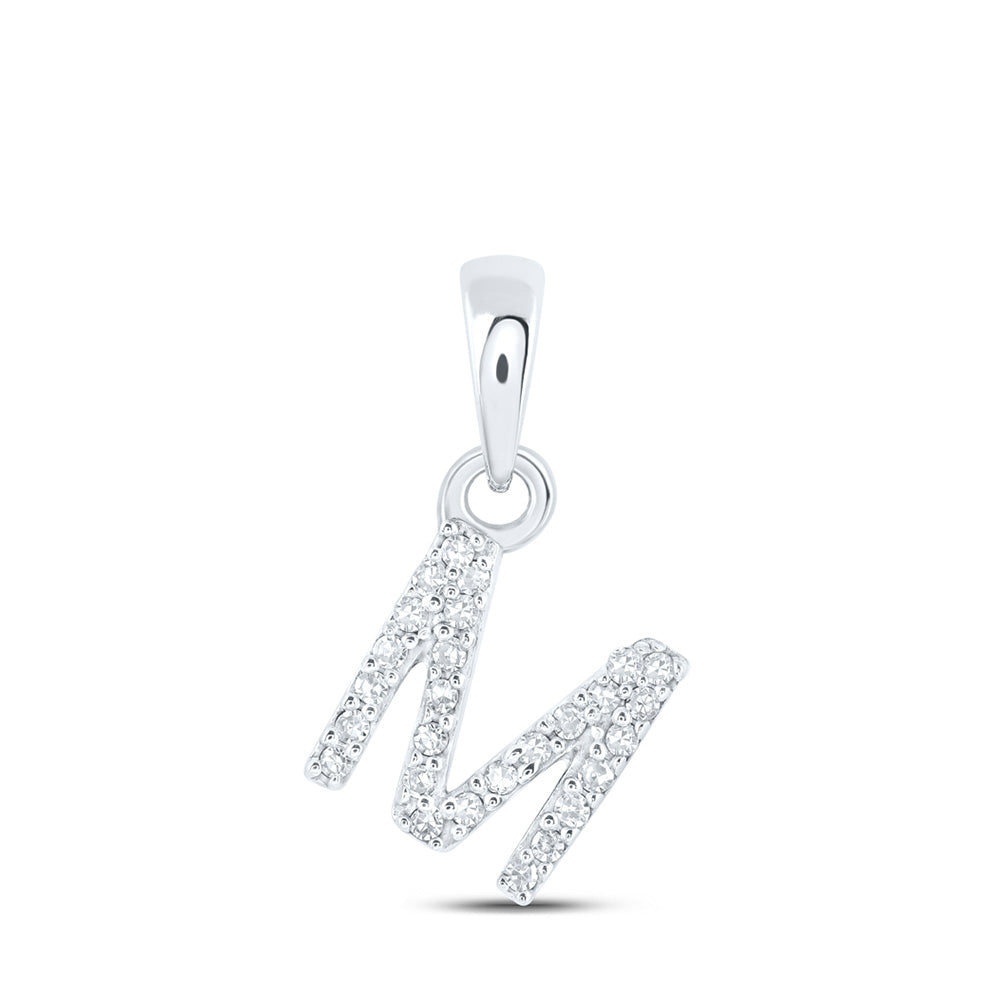 10K White Gold Womens Round Diamond Initial Letter Pendant