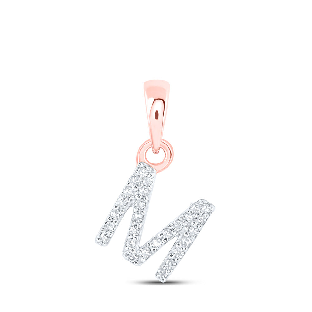 10K Rose Gold Womens Round Diamond Initial Letter Pendant