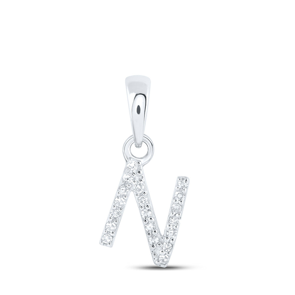 10K White Gold Womens Round Diamond Initial Letter Pendant