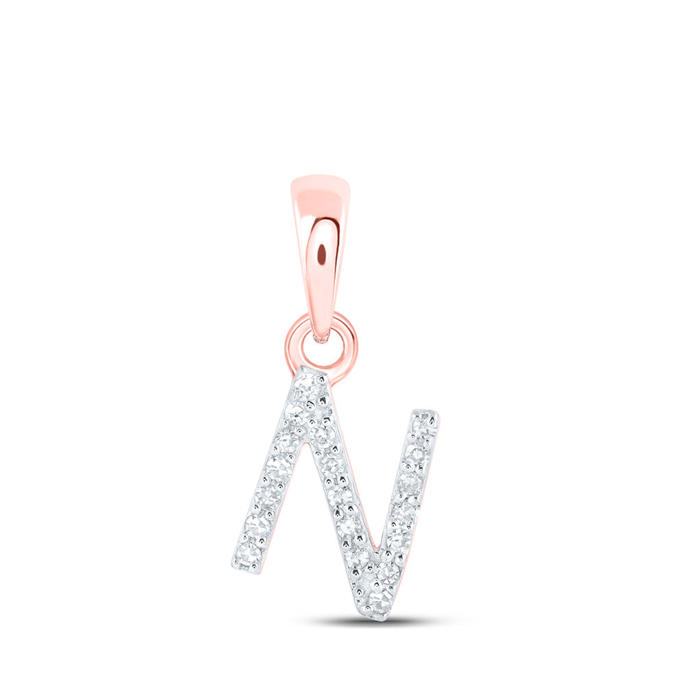10K Rose Gold Womens Round Diamond Initial Letter Pendant