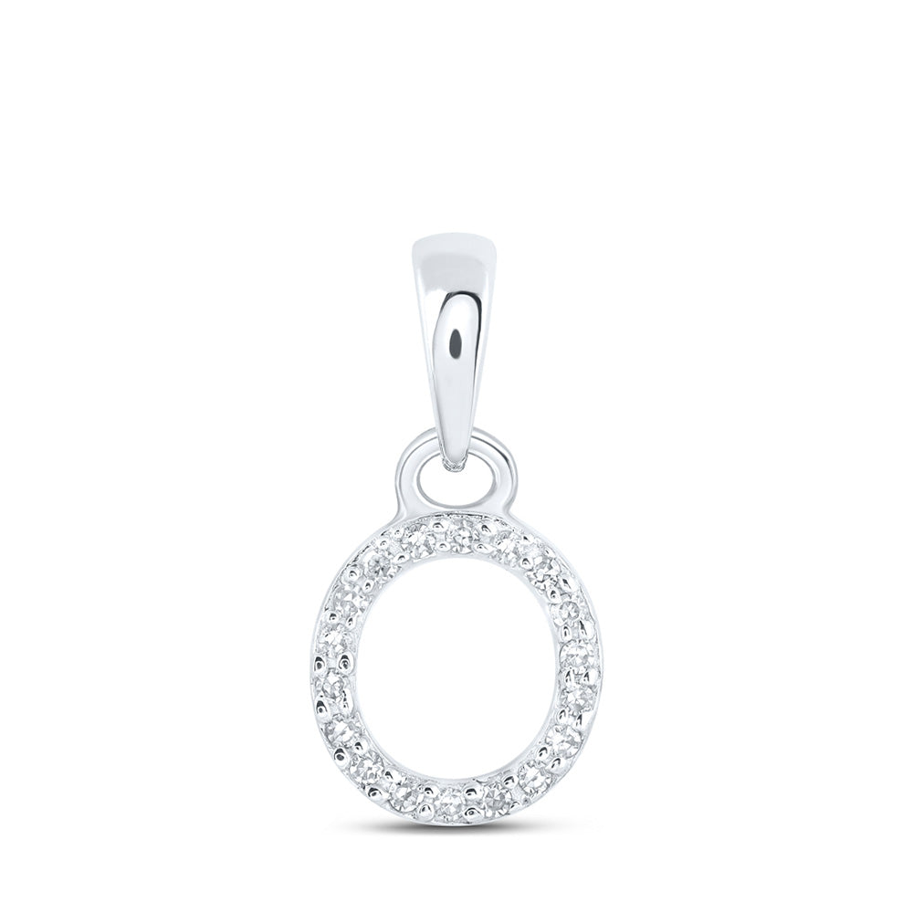 10K White Gold Womens Round Diamond Initial Letter Pendant