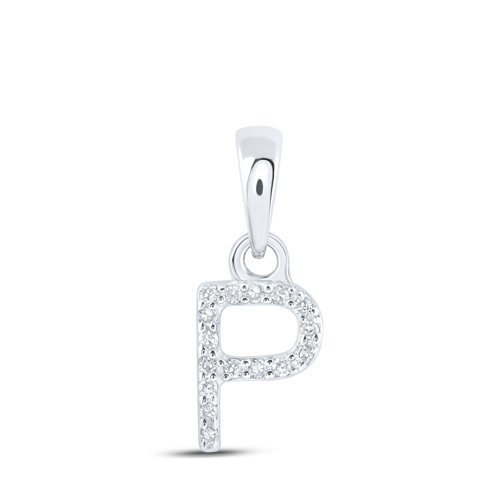 10K White Gold Womens Round Diamond Initial Letter Pendant