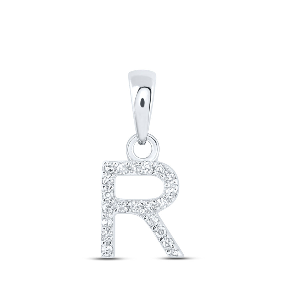 10K White Gold Womens Round Diamond Initial Letter Pendant