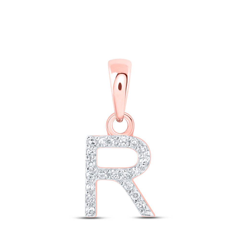 10K Rose Gold Womens Round Diamond Initial Letter Pendant